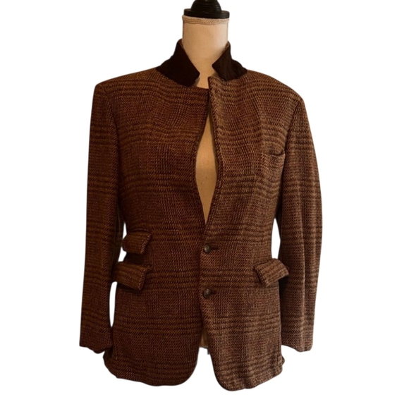 Polo by Ralph Lauren Men Brown checkered Plaid Tweed Blazer Size 34R